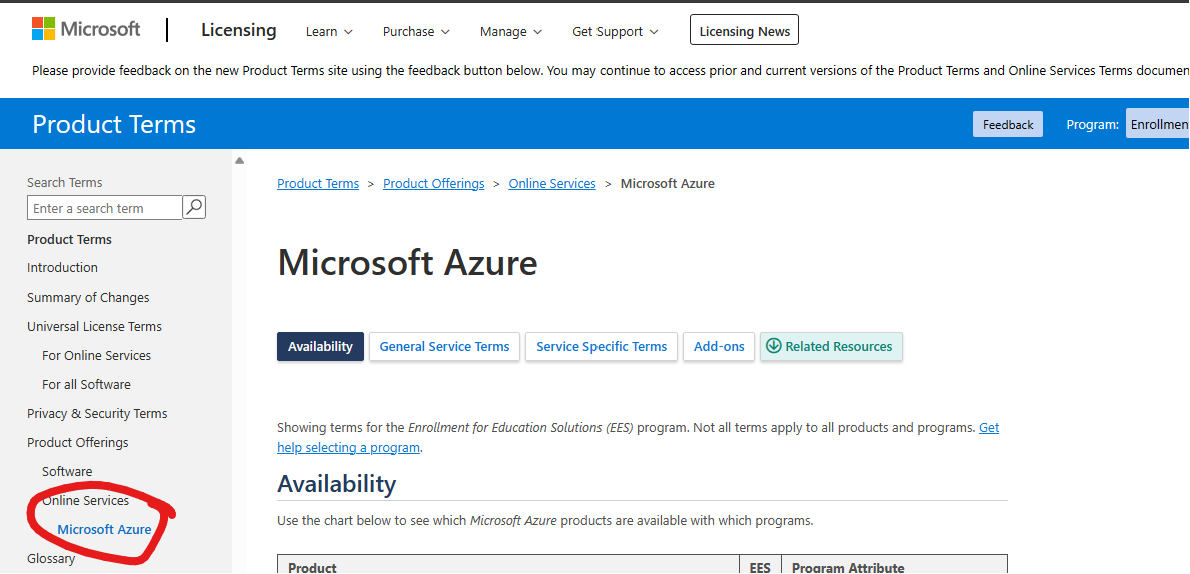 Product Terms Azure