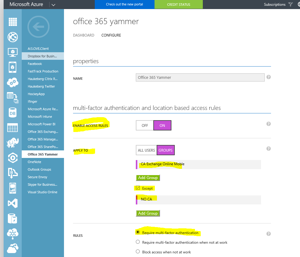 yammer mfa settings