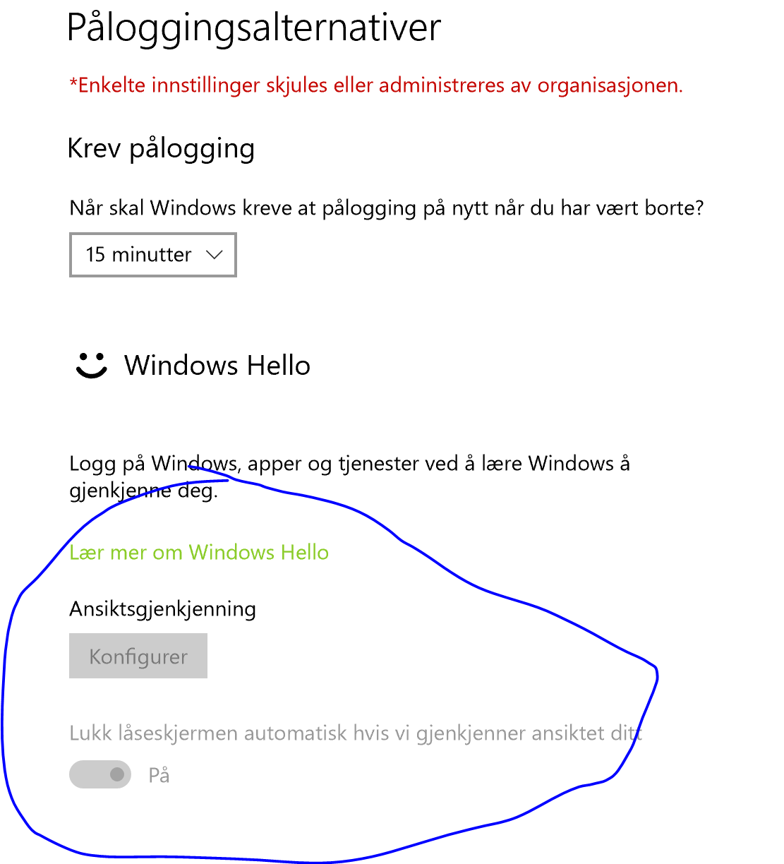 windows 10 hello disabled